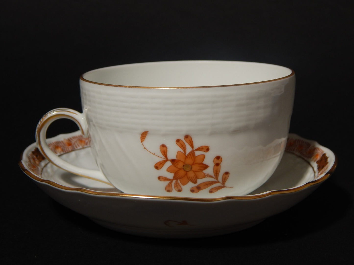 PREZIOSA PORCELLANA HEREND TAZZA TE' APPONYI CHINESE BOUQUET RUGGINE 1726