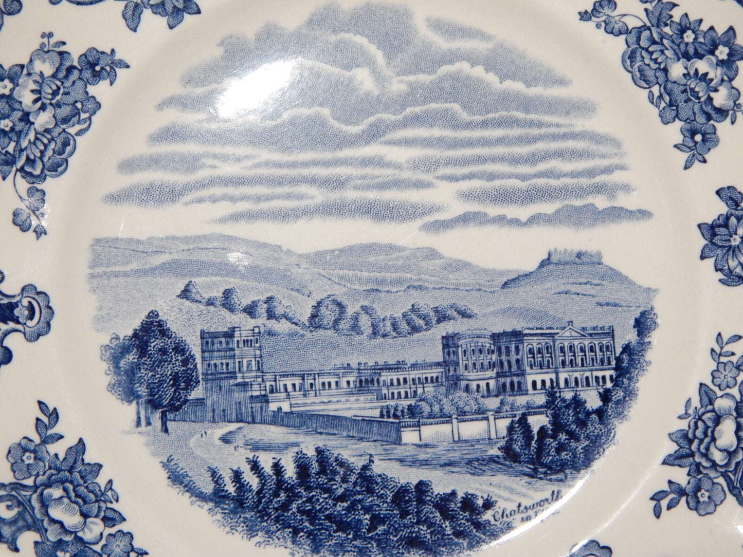 VINTAGE JOHNSON BROS PIATTO OLD BRITAIN CASTLE BLU PORCELLANA DIFETTO #1903