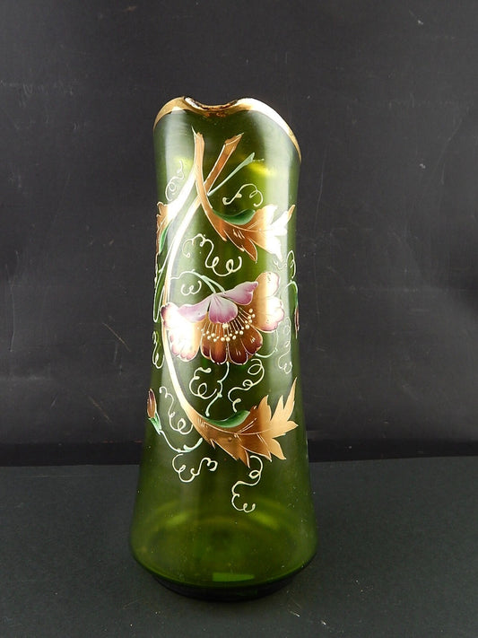 ANTICA PREZIOSA BROCCA CARAFFA VETRO SOFFIATO DI MURANO EPOCA LIBERTY DIPINTA