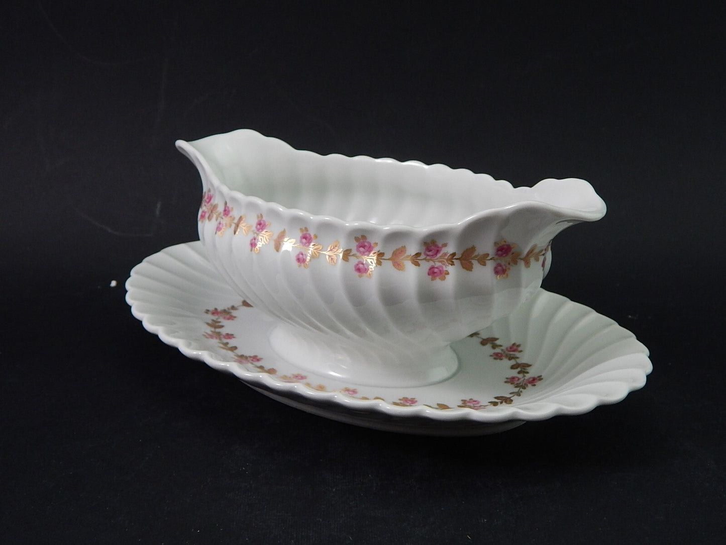 VINTAGE ELEGANTE SALSIERA PORCELLANA BIANCA FIORELLINI LIMOGES HAVILAND