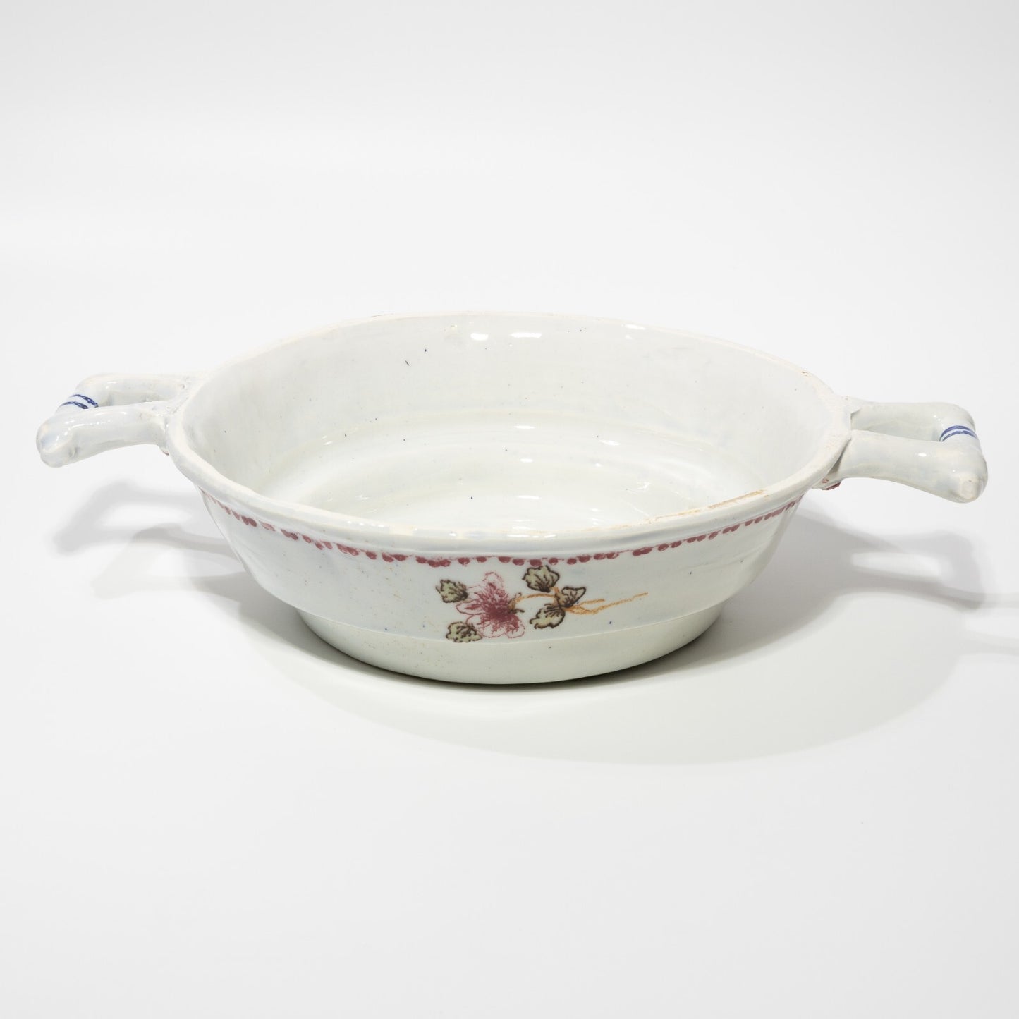 ANTICO RARISSIMO TEGAMINO CERAMICA MAIOLICA SMALTATA DECORO FLOREALE DIPINTO