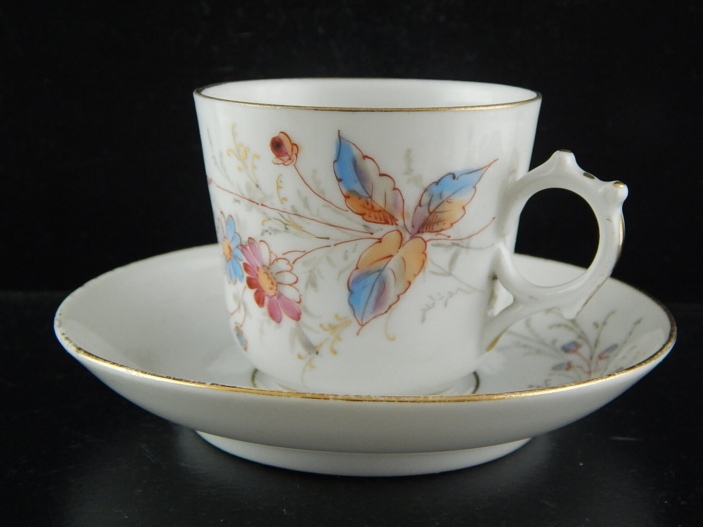 ANTICO SERVIZIO 6 TAZZINE PORCELLANA METÀ 800 DIPINTE A MANO COLLEZIONE AUTUNNO