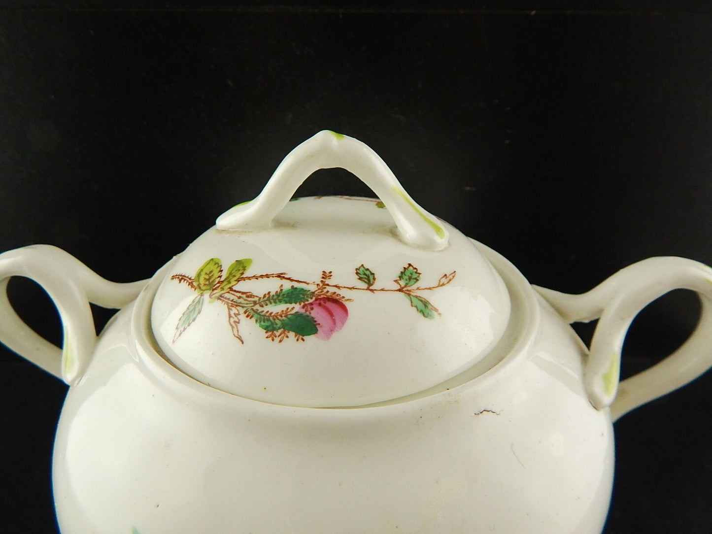 ANTICA ART NOUVEAU LIBERTY ZUCCHERIERA POTICHE PORCELLANA DIPINTA MANO ROSA