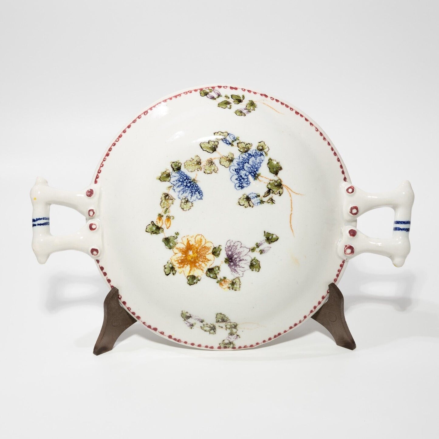 ANTICO RARISSIMO TEGAMINO CERAMICA MAIOLICA SMALTATA DECORO FLOREALE DIPINTO #