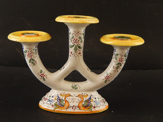 ANTICO CANDELIERE CANDELABRO CERAMICA MAIOLICHE DERUTA PERUGIA PRIMI ANNI 900