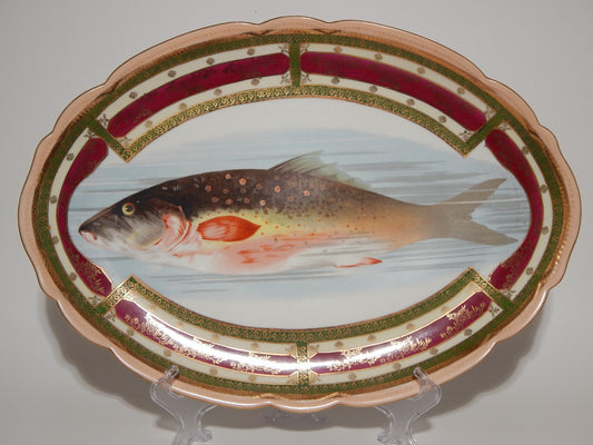 ANTICO IMPORTANTE VASSOIO OVALE PESCE STILE PORCELLANA IMPERIALE VIENNA AUSTRIA