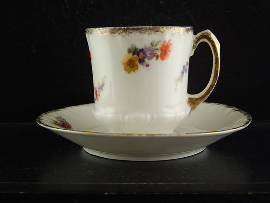 ANTICO SET TAZZA E PIATTO PORCELLANA LIMOGES ART NOUVEAU LIBERTY DIPINTA MANO