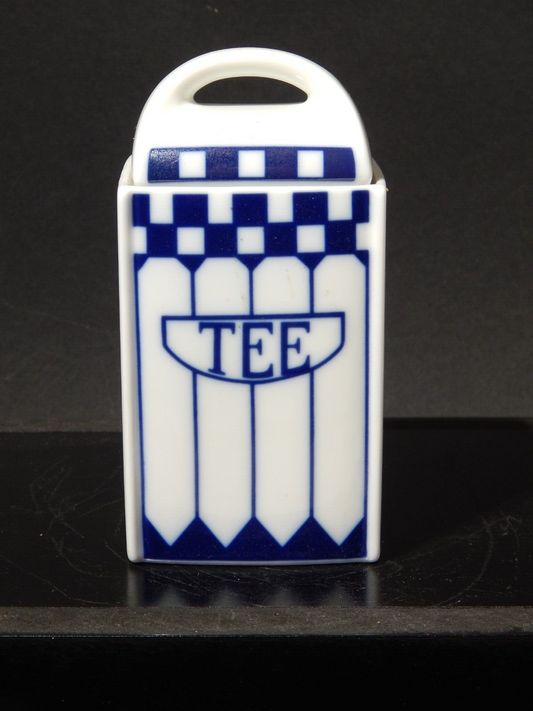 ANTICO ART DECO VASO BARATTOLO TE' PORCELLANA BIANCO BLU COBALTO ROYAL TETTAU