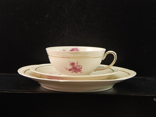 PREZIOSO ANTICO TRIO TE' PORCELLANA ZEH SCHERZER BAVARIA DECORO ROSA FUCSIA