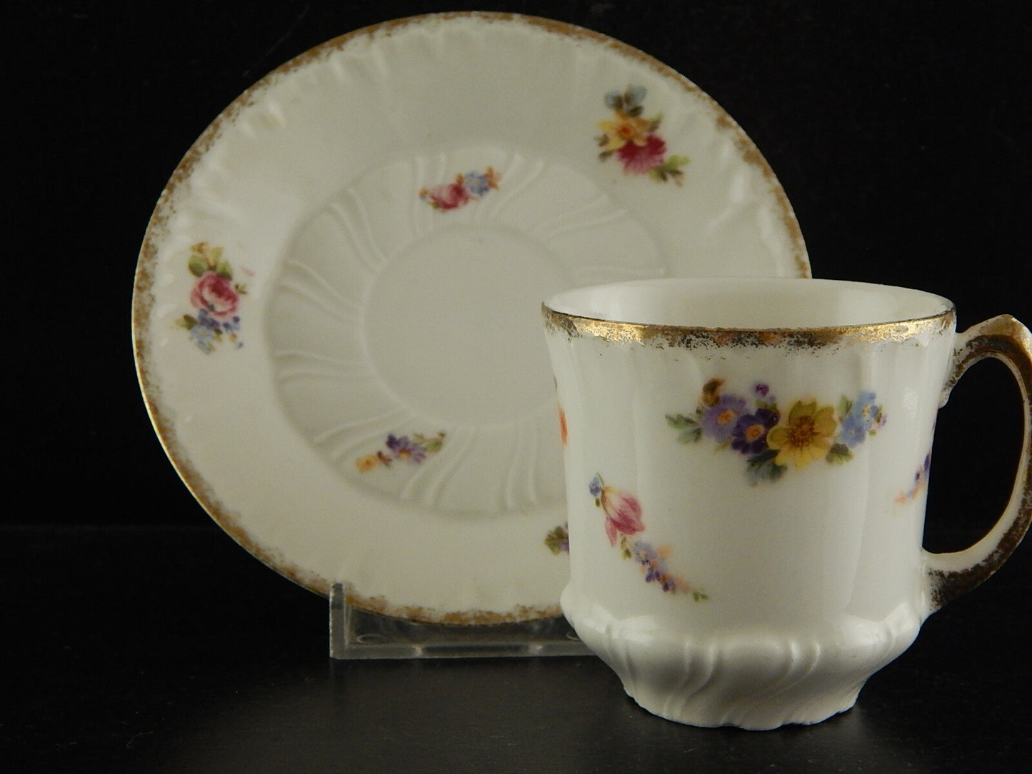ANTICO SET TAZZA E PIATTO PORCELLANA LIMOGES ART NOUVEAU LIBERTY DIPINTA MANO #