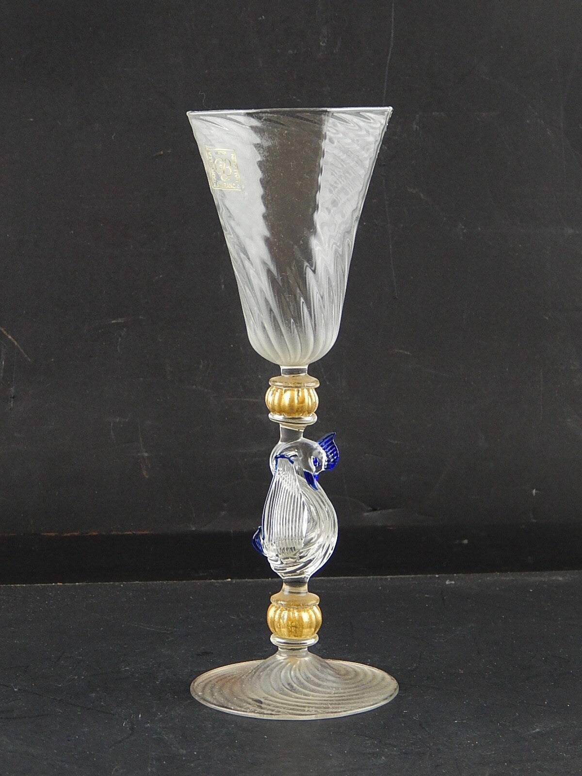 TIPETTO CALICE MURANO VETRO SOFFIATO RIGATO CIGNO FIRMATO CORTELLA & BALLARIN #