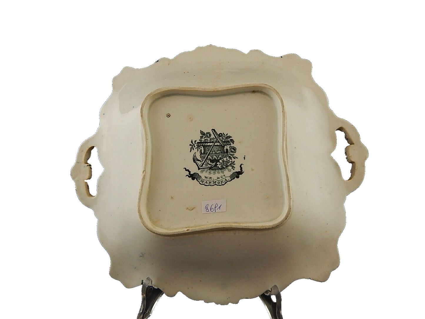 WILLIAM RIDGWAY MAR DI MARMARA 1830 ANTICO PREZIOSO VASSOIO CERAMICA CON MANICI