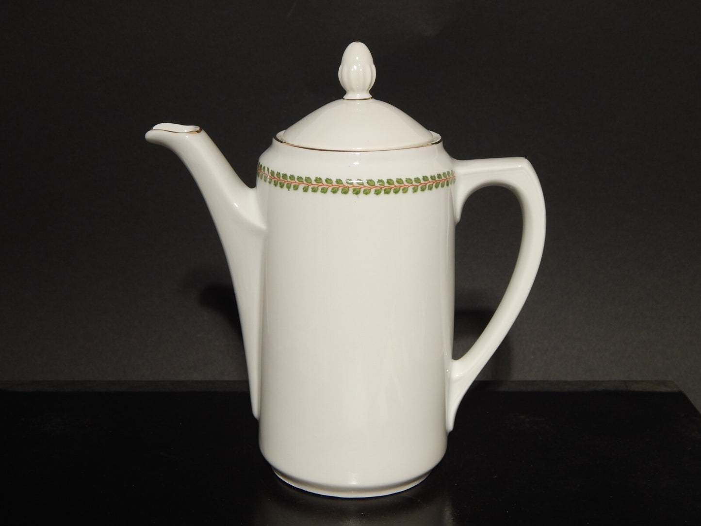 ANTICO IMPERO SERVIZIO CAFFÈ PORCELLANA BIANCA GHIRLANDE PICCOLE FOGLIE VERDI