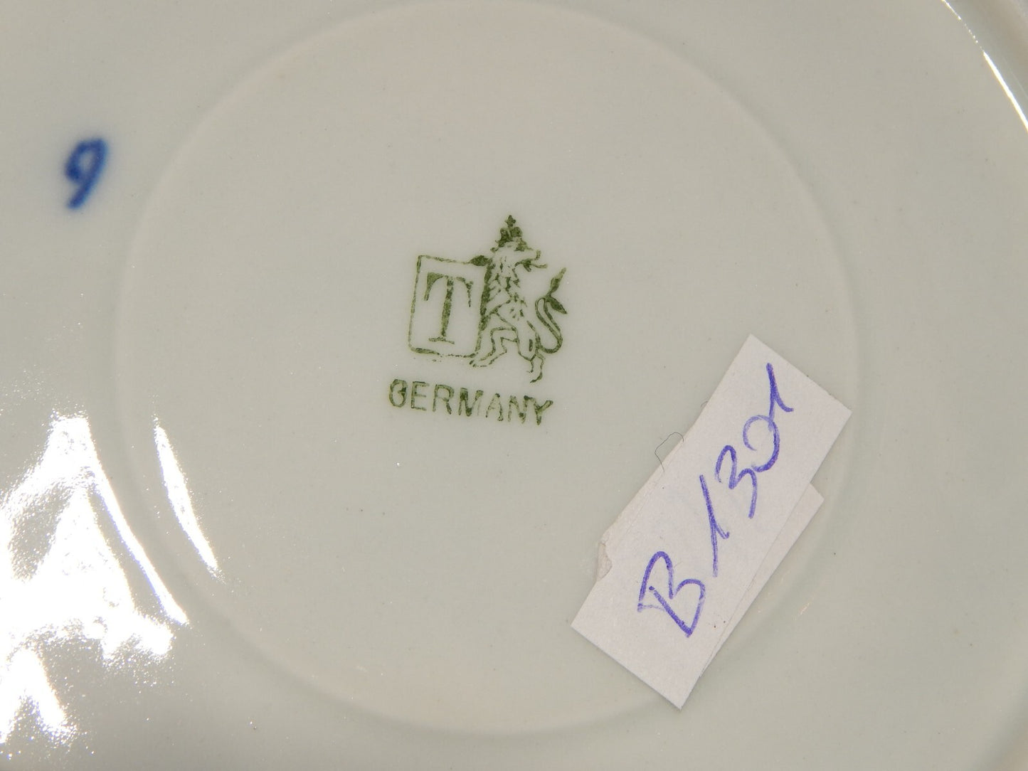 ANTICA TAZZA DA TE' PORCELLANA ROYAL TETTAU BLUE FLUTED BIANCO BLU PROFILO ORO