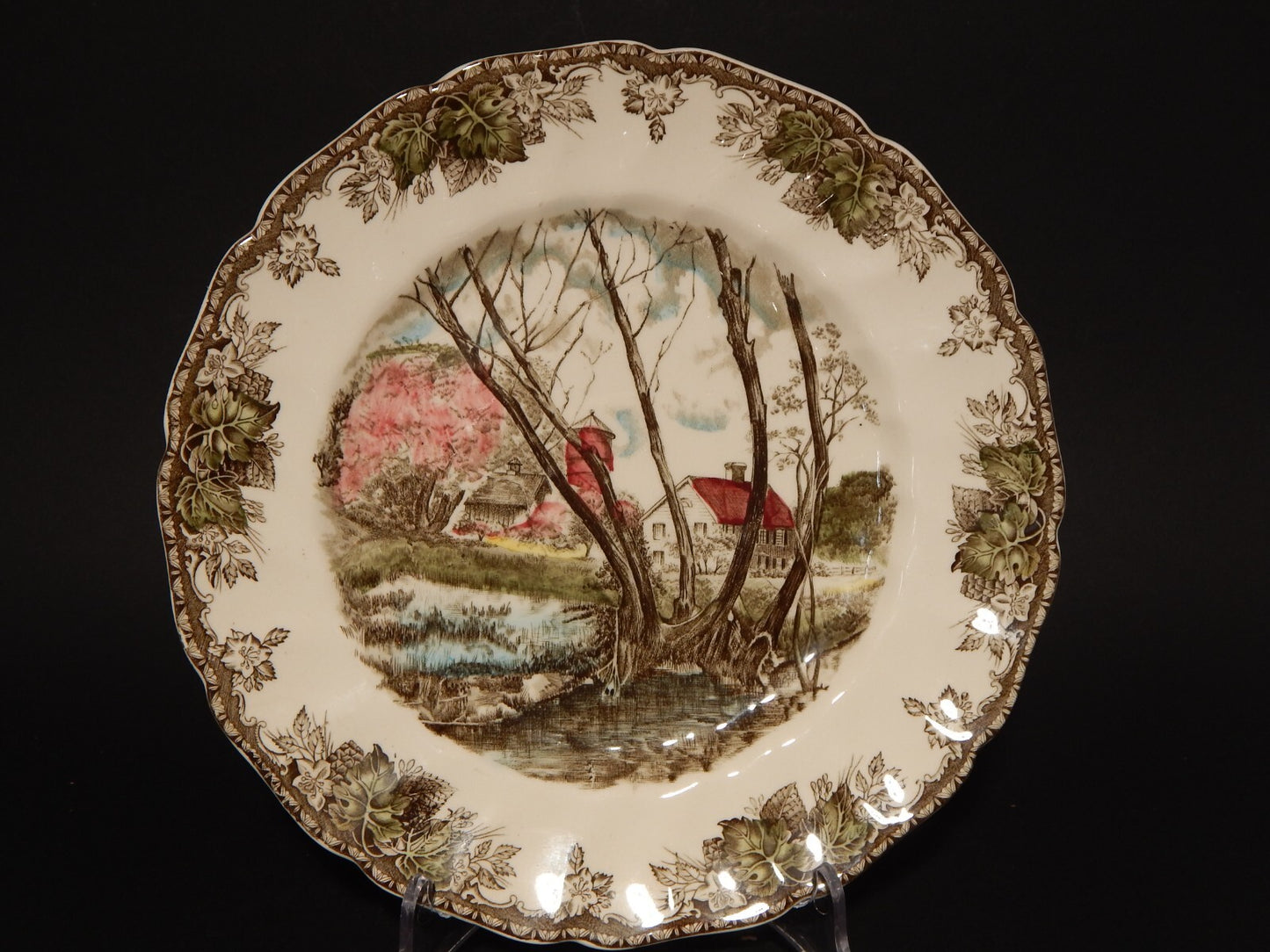 VINTAGE PIATTO SEMI PORCELLANA JOHNSON BROS FRIENDLY VILLAGE WILLOW BY THE BROOK