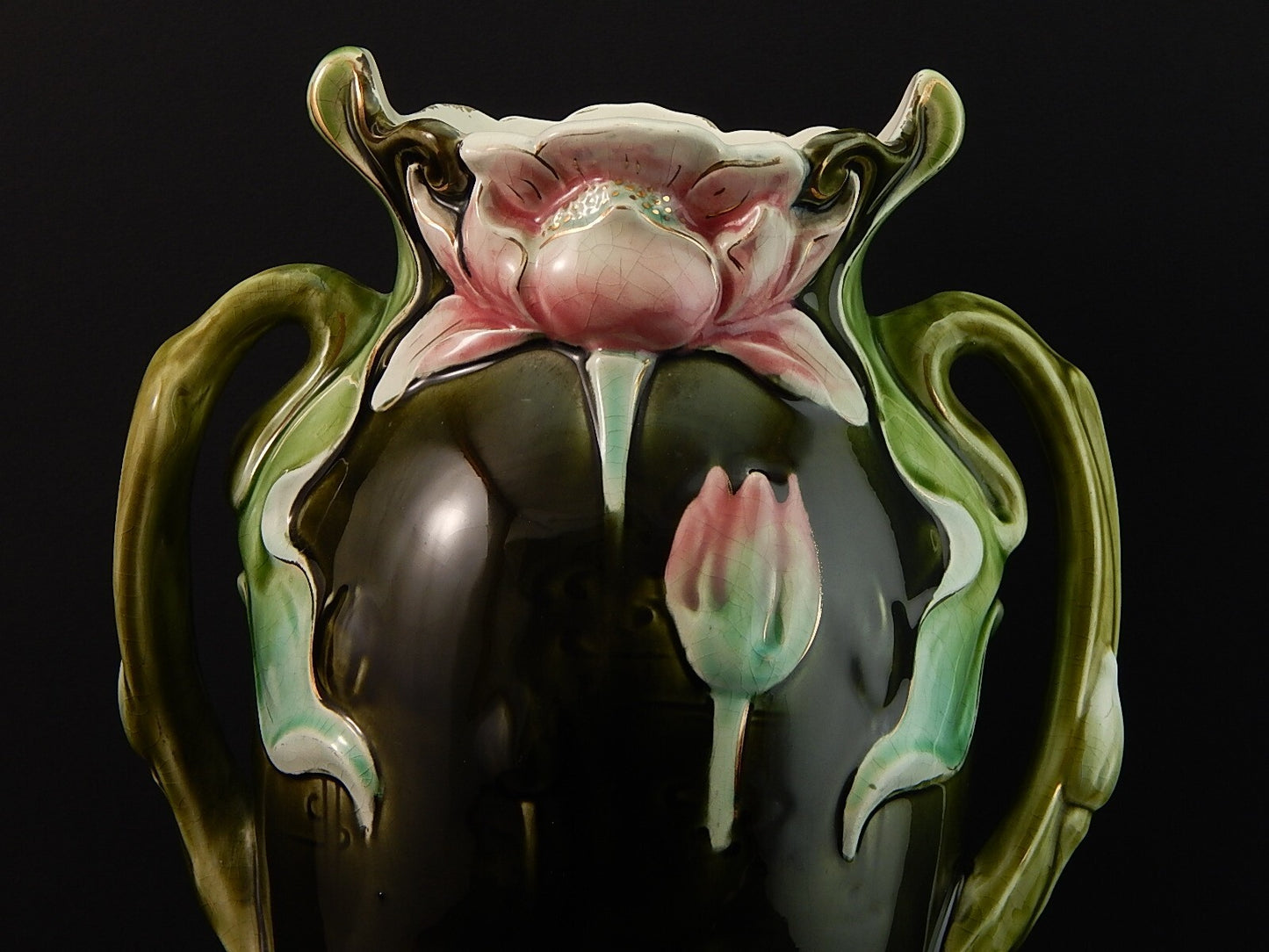 ANTICO RARO PREZIOSO ART NOUVEAU VASO BARBOTINE CERAMICA GUSTAVE DE BRUYN LILLE