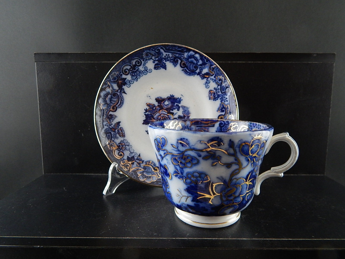 ANTICA RARA TAZZA SCODELLA CERAMICA RICHARD MILANO DECORO JAPON BIANCO BLU E ORO