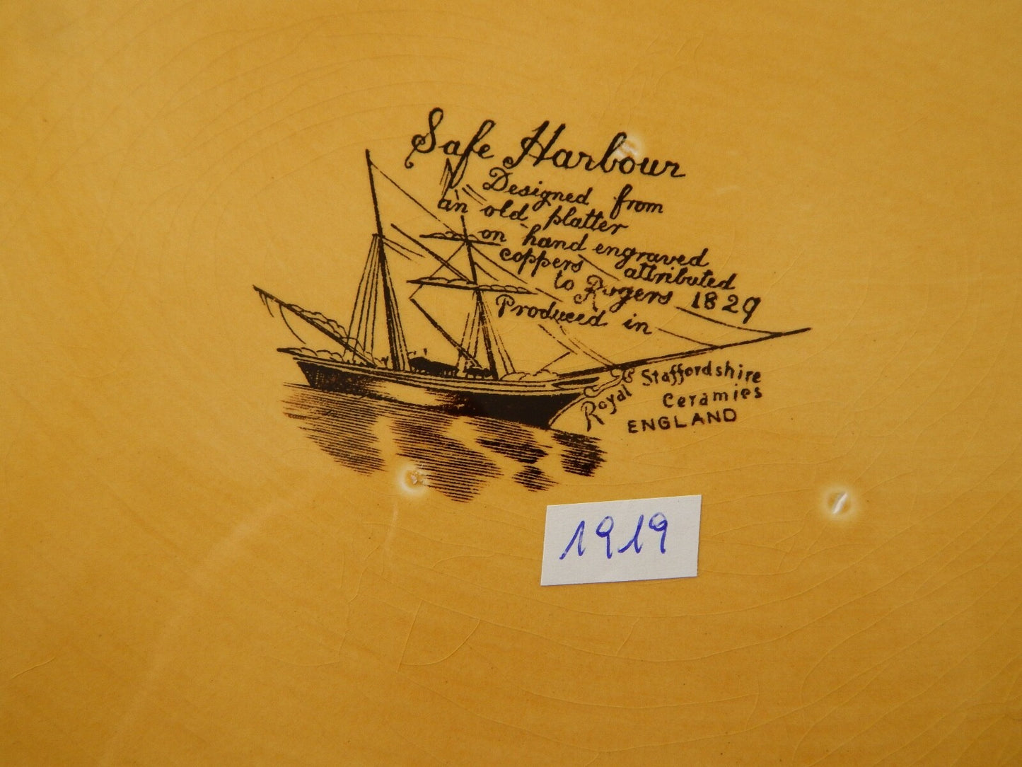 VINTAGE VASSOIO ROYAL STAFFORDSHIRE CERAMICS ENGLAND STAMPA MANO SAFE HARBOUR