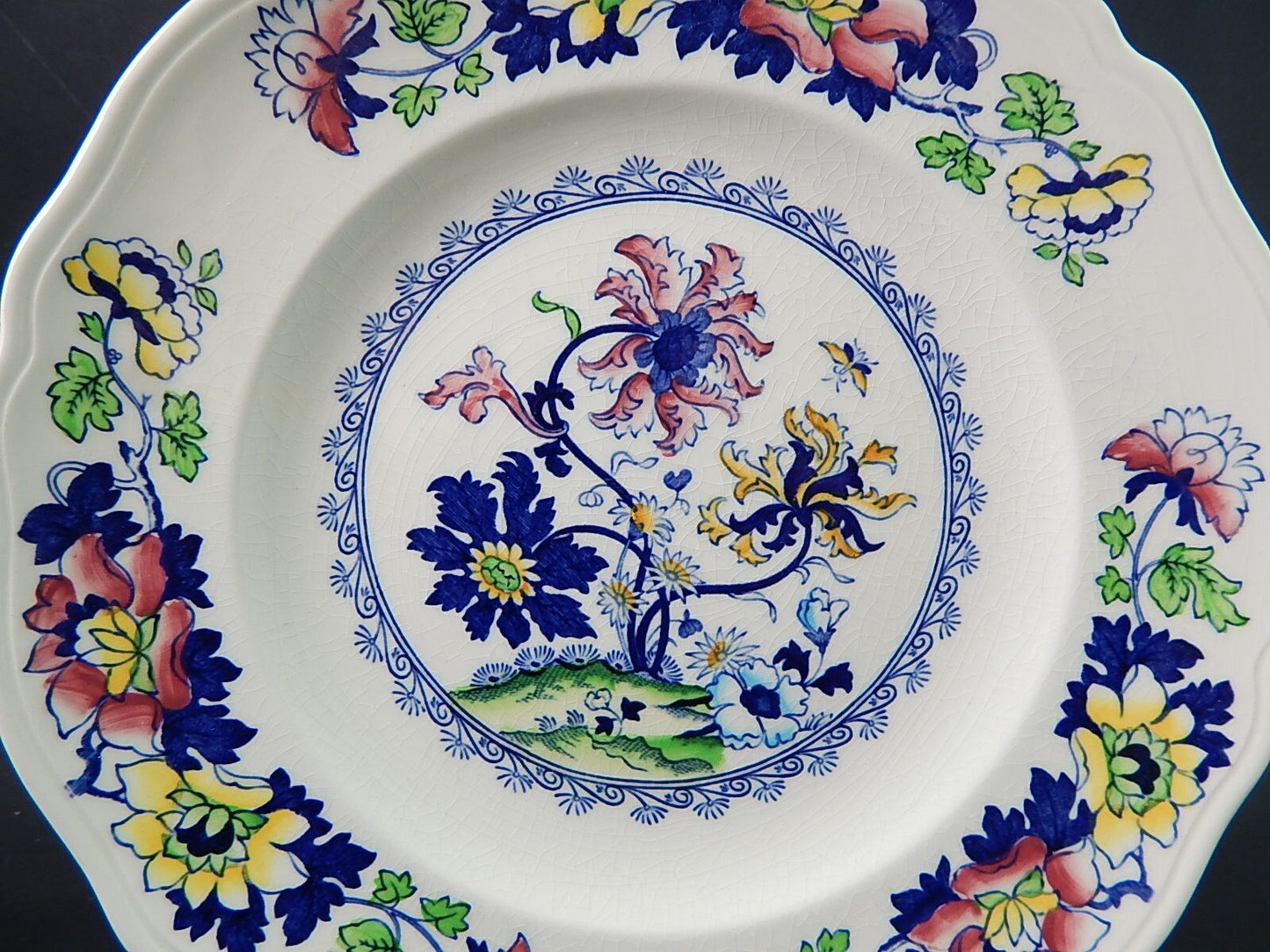 WEDGWOOD&CO VINTAGE PIATTO PIANO SEMI-PORCELLANA META' 900 OLD CANTON CM 25