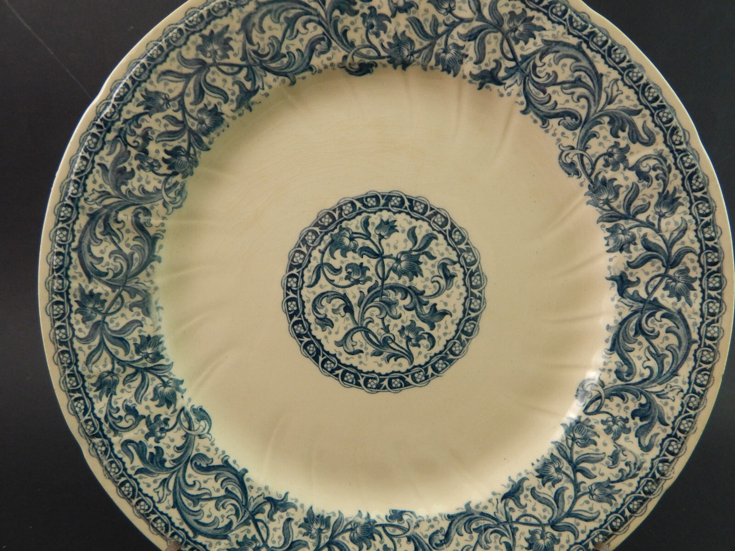 ANTICO RARO DEL 1923 PIATTO MAIOLICA CERAMICA GIEN DECORO BLU ALLA ROUEN #1765