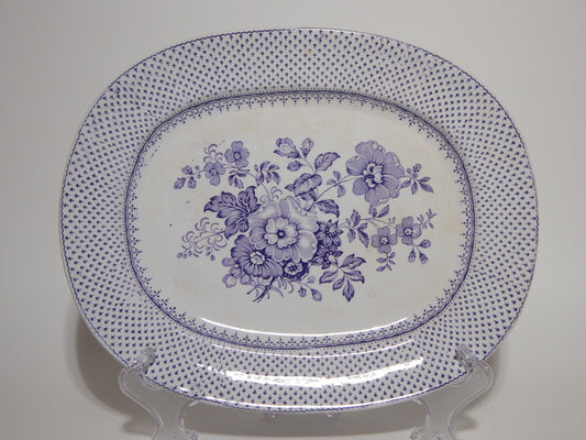 ANTICO RARO VASSOIO CERAMICA STAFFORDSHIRE PRIMAVESI 1860 ERMINE BORDER VIOLA