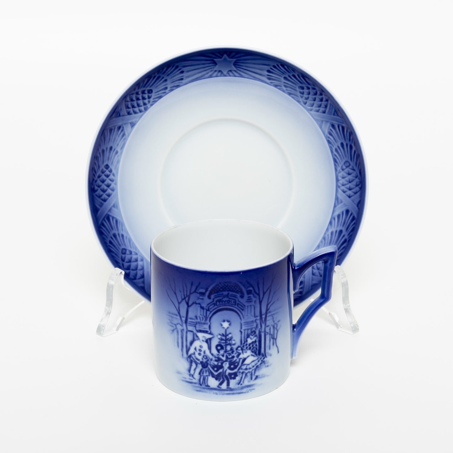 ROYAL COPENHAGEN PORCELLANA TAZZA DI NATALE 1990 ORIGINALE CON PIATTINO CM 7