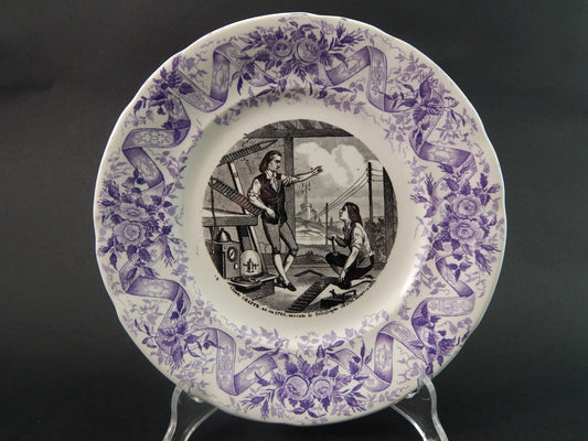 ANTICO PIATTO CERAMICA OPAQUE DE SARREGUEMINES 1800 COLLEZIONE INVENZIONI #1494