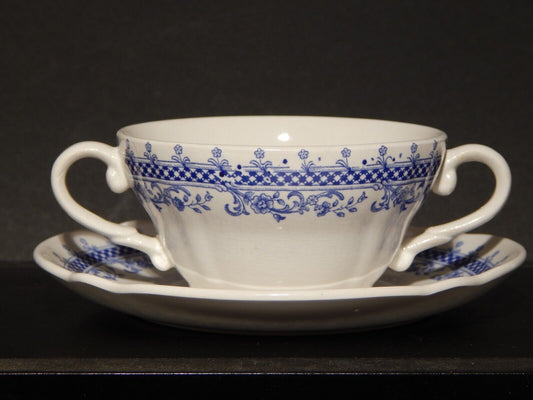 VINTAGE TAZZA BRODO CONSOMME' CERAMICA S.C.I. LAVENO DIAMONDSTONE BIANCO BLU