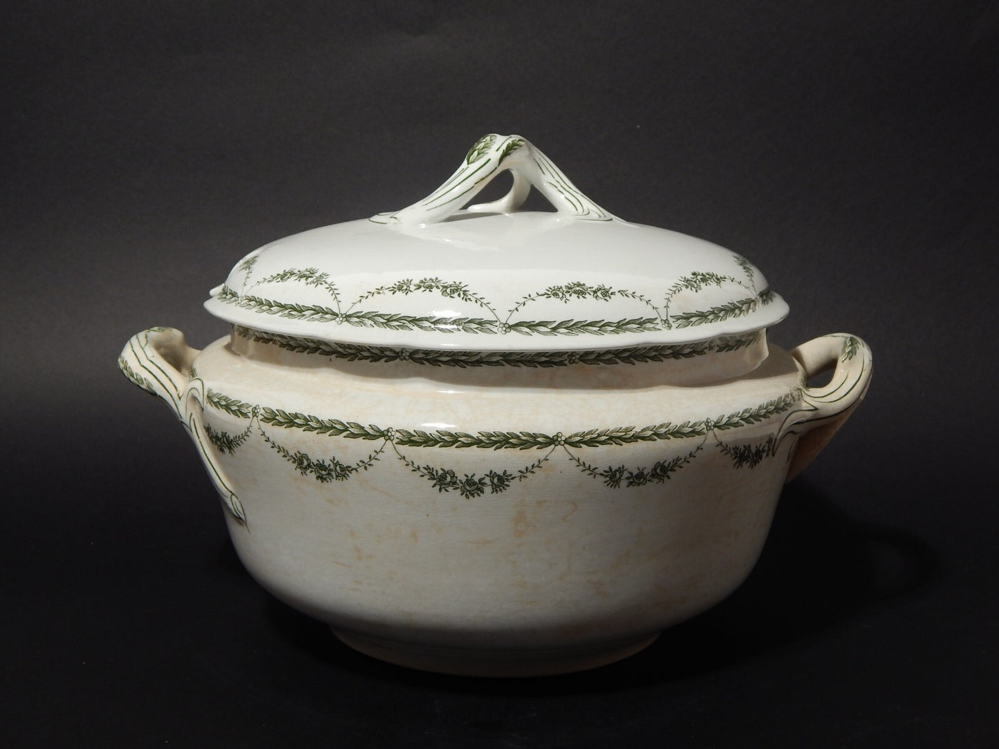 ANTICA RARA ZUPPIERA CENTROTAVOLA CERAMICA PETRUS REGOUT DECORO MARIE VERDE