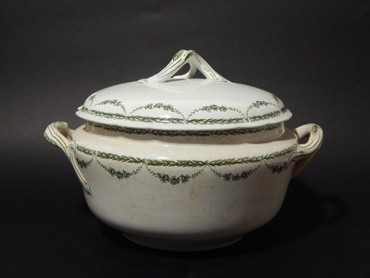 ANTICA RARA ZUPPIERA CENTROTAVOLA CERAMICA PETRUS REGOUT DECORO MARIE VERDE