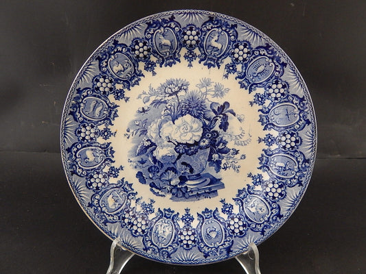 ANTICO RARO PIATTO PORCELLANA WEDGWOOD SEGNI ZODIACALI META' '800 BIANCO BLU #