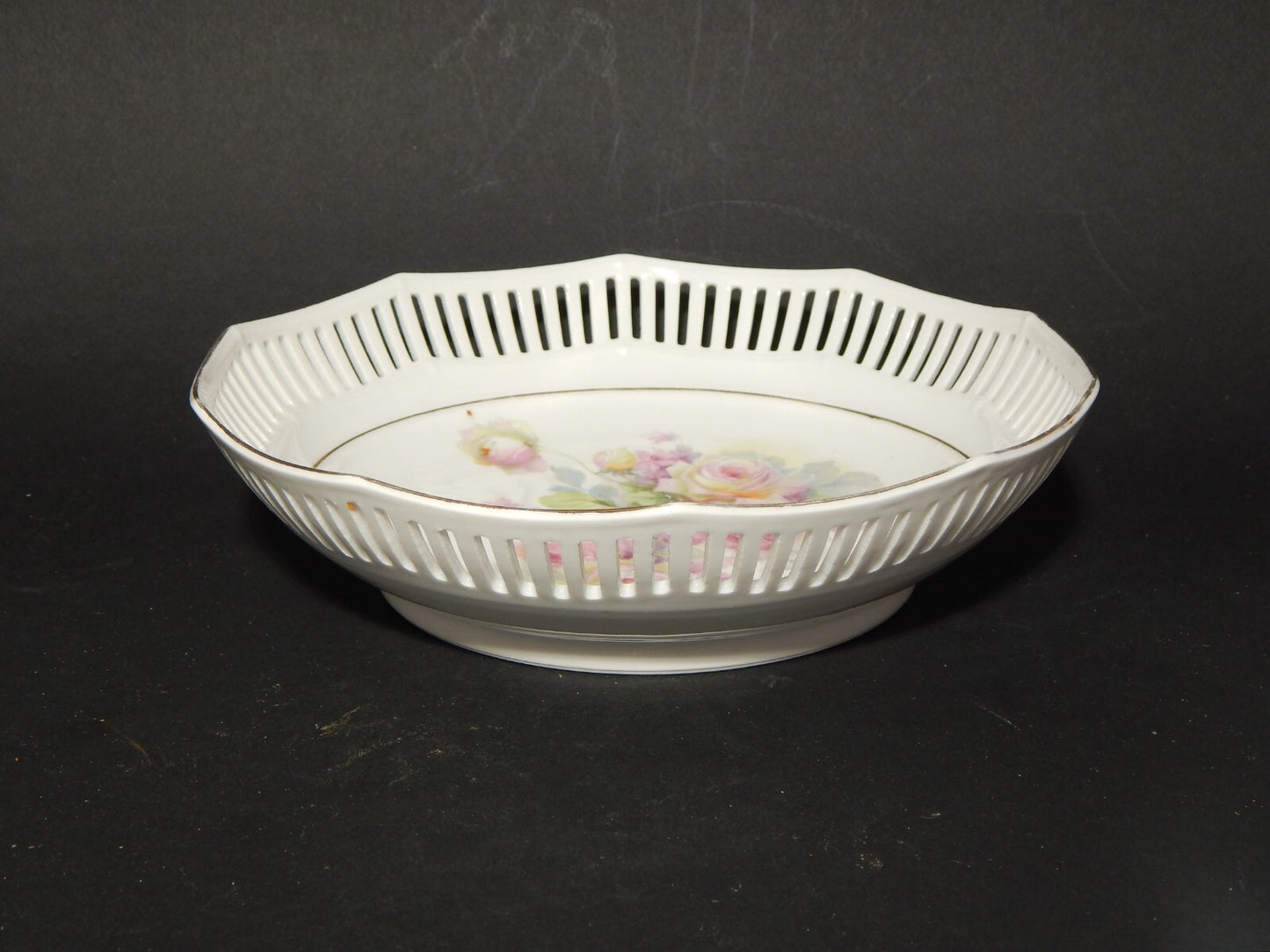 SCHUMANN BAVARIA PREZIOSO SERVIZIO DA DOLCE PORCELLANA TRAFORATA 1930 LE ROSE