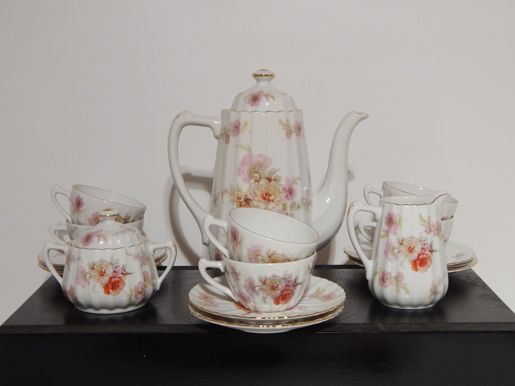 ANTICO SERVIZIO CAFFÈ PORCELLANA BIANCA DECORO FLOREALE BAVARIA SELTMANN WEIDEN