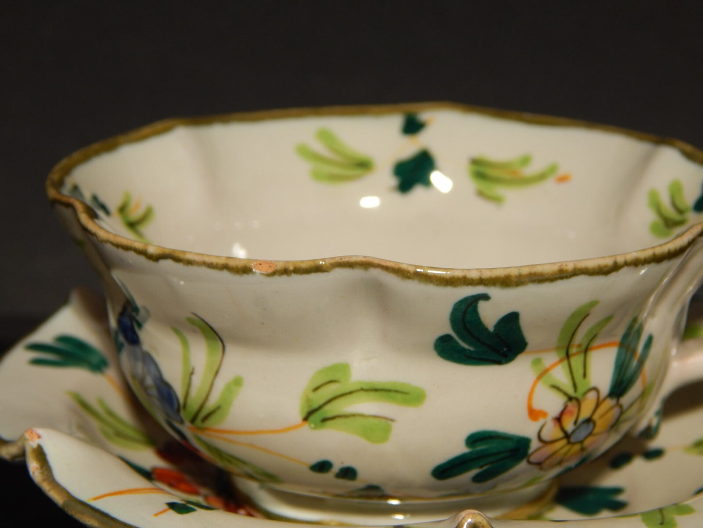 ANTICA RARA TAZZA E PIATTINO IN MAIOLICA CERAMICA CANTAGALLI FIRENZE ITALY #1347