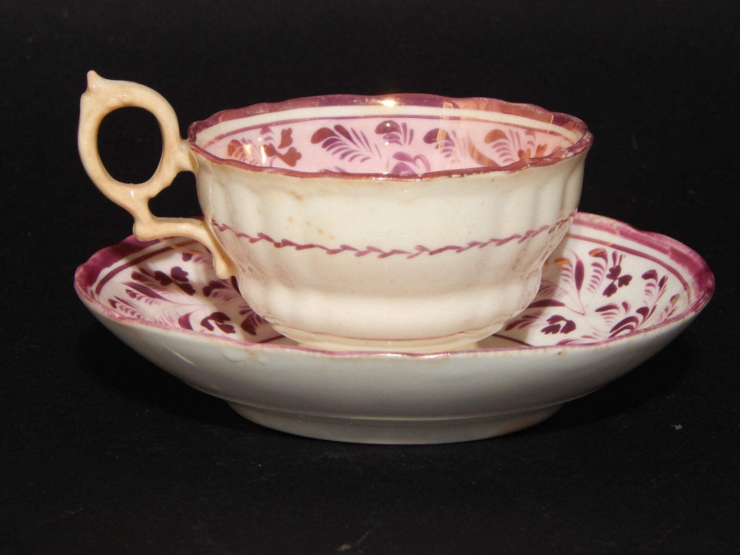 ANTICA GEORGIANA TAZZA TE' PORCELLANA LUSTRO ROSA STAFFORDSHIRE PRIMA META' 800