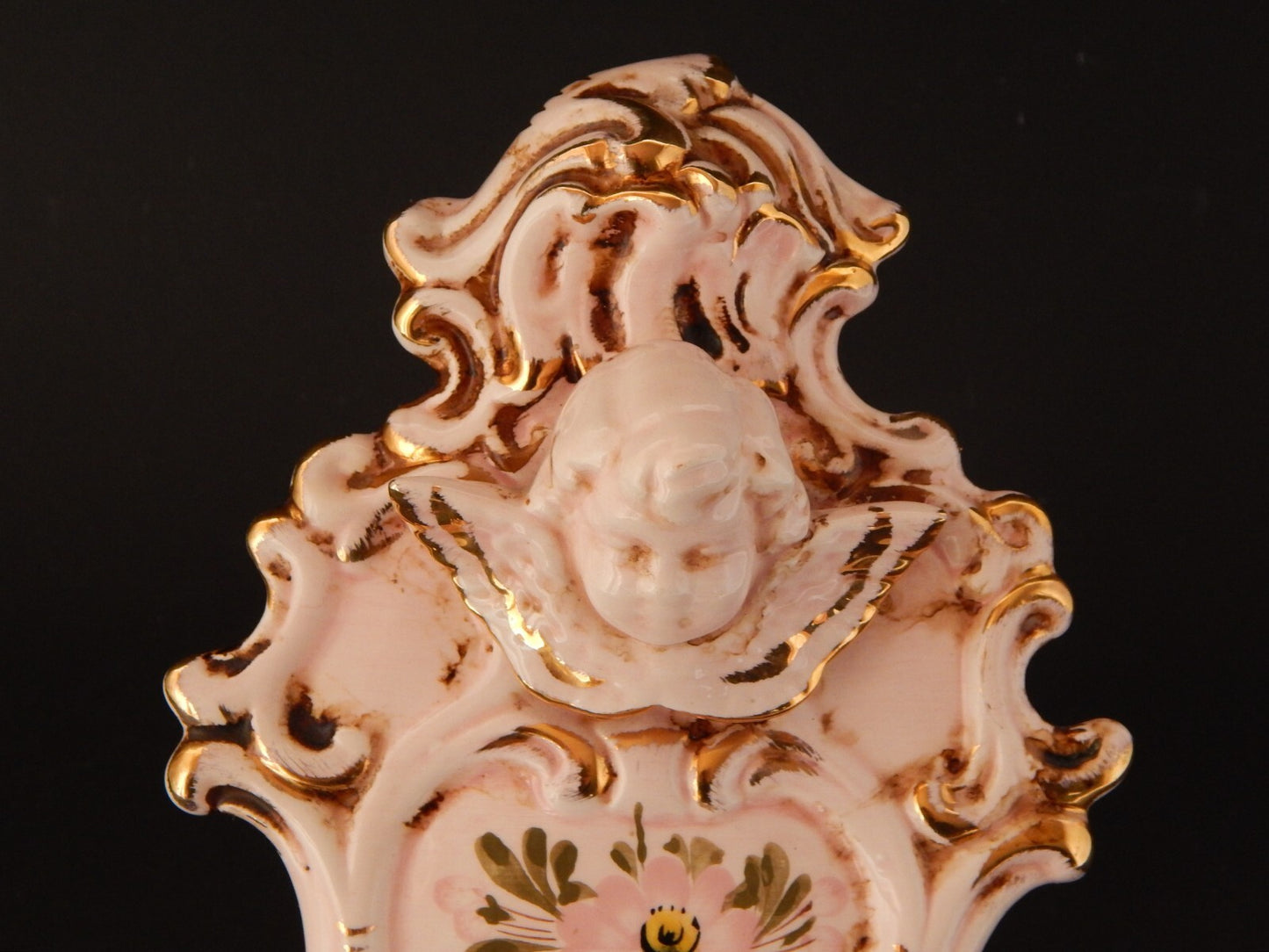 ARTE SACRA ANTICA RARA PREZIOSA ACQUASANTIERA CERAMICA MAIOLICA DI NOVE