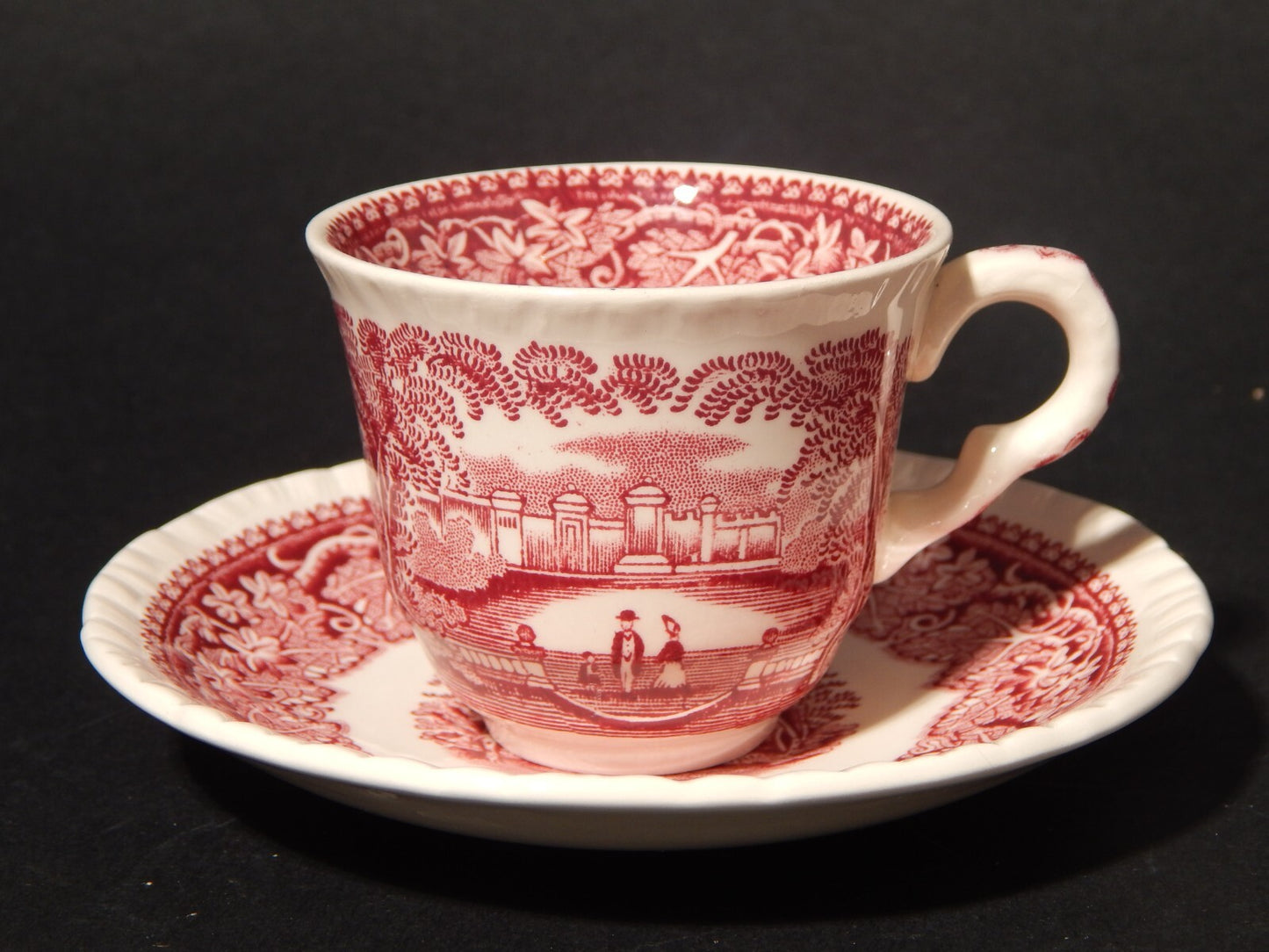 ANTICA TAZZINA CAFFE' SEMI PORCELLANA INGLESE MASON’S DECORO VISTA BIANCO ROSSO