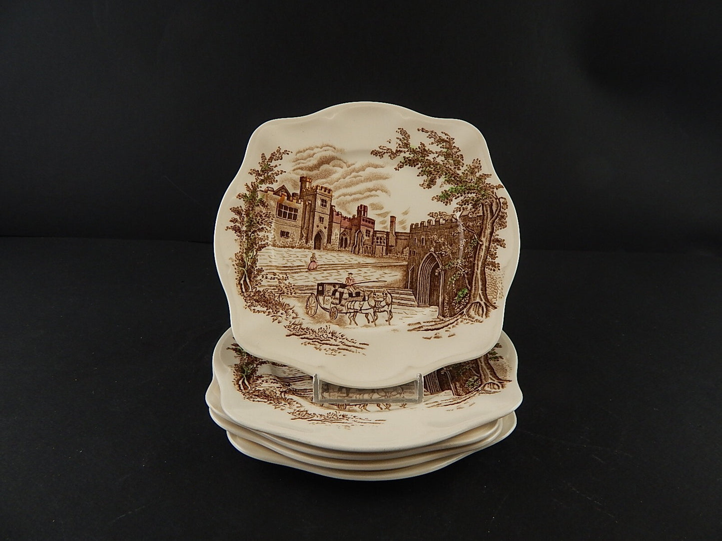 ANTICO SET 5 PIATTI SEMI PORCELLANA STAMPA A MANO HADDON HALL JOHNSONS BROS