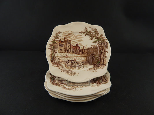 ANTICO SET 5 PIATTI SEMI PORCELLANA STAMPA A MANO HADDON HALL JOHNSONS BROS