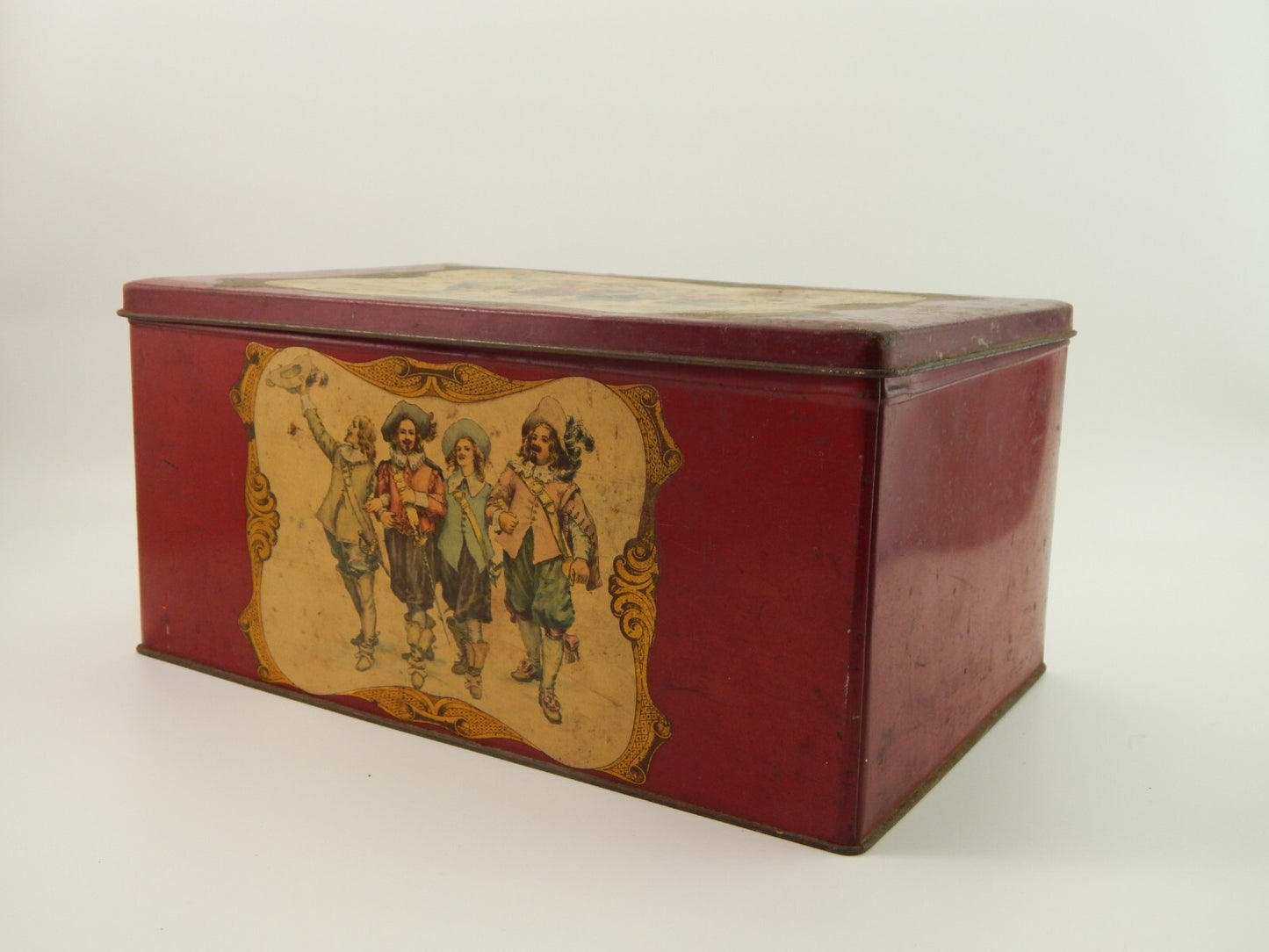 ANTICA RARA SCATOLA LATTA CARAMELLE E. DE COSTER & C. TORINO I MOSCHETTIERI