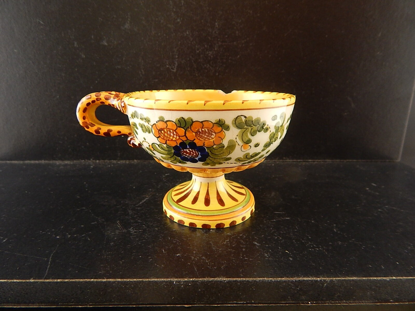 ANTICA TAZZA MAIOLICA CERAMICA POLICROMA FANTECHI ANSA A SERPE PRIMO 900 #8908