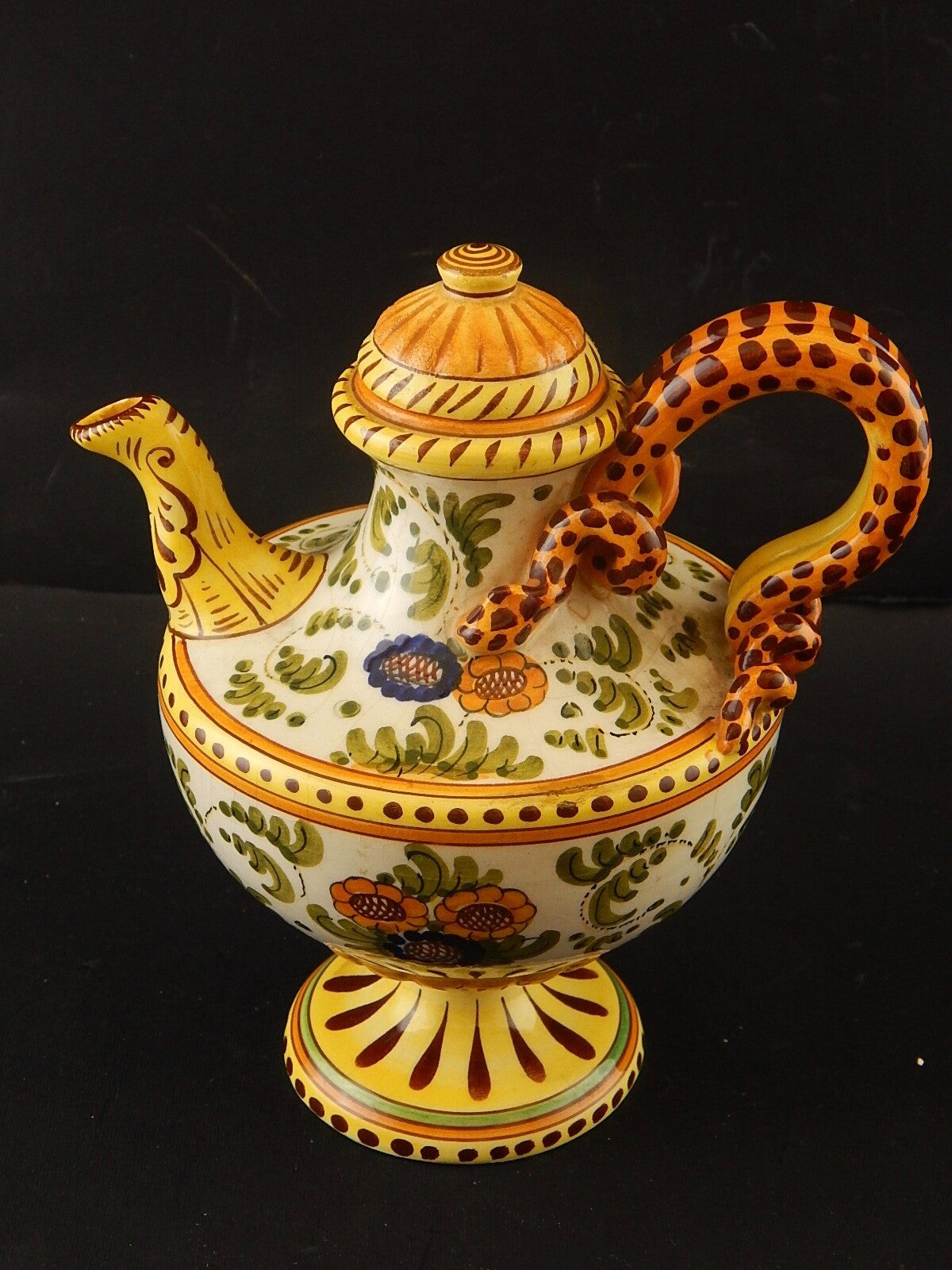 ANTICA CAFFETTIERA MAIOLICA CERAMICA POLICROMA FANTECHI S.I.F.M.A ANSA A SERPE