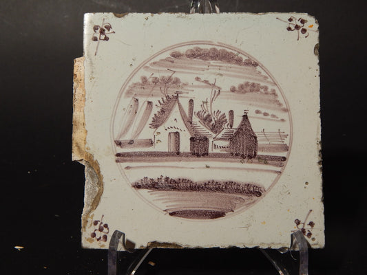 ANTICA PIASTRELLA MATTONELLA CERAMICA DELFT DEL 1700 DECORO AL MANGANESE (481)