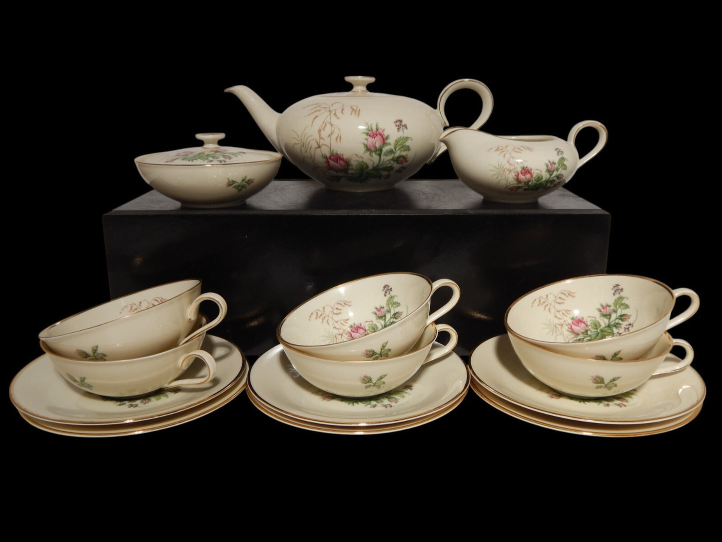 VINTAGE SERVIZIO DA TÈ IMPERO PORCELLANA HEINRICH &CO SELB BAVARIA ROSA CANINA