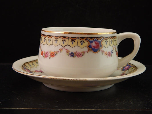 ANTICA ART DECO TAZZINA CAFFE' PORCELLANA BOEMA DECORO A GHIRLANDA