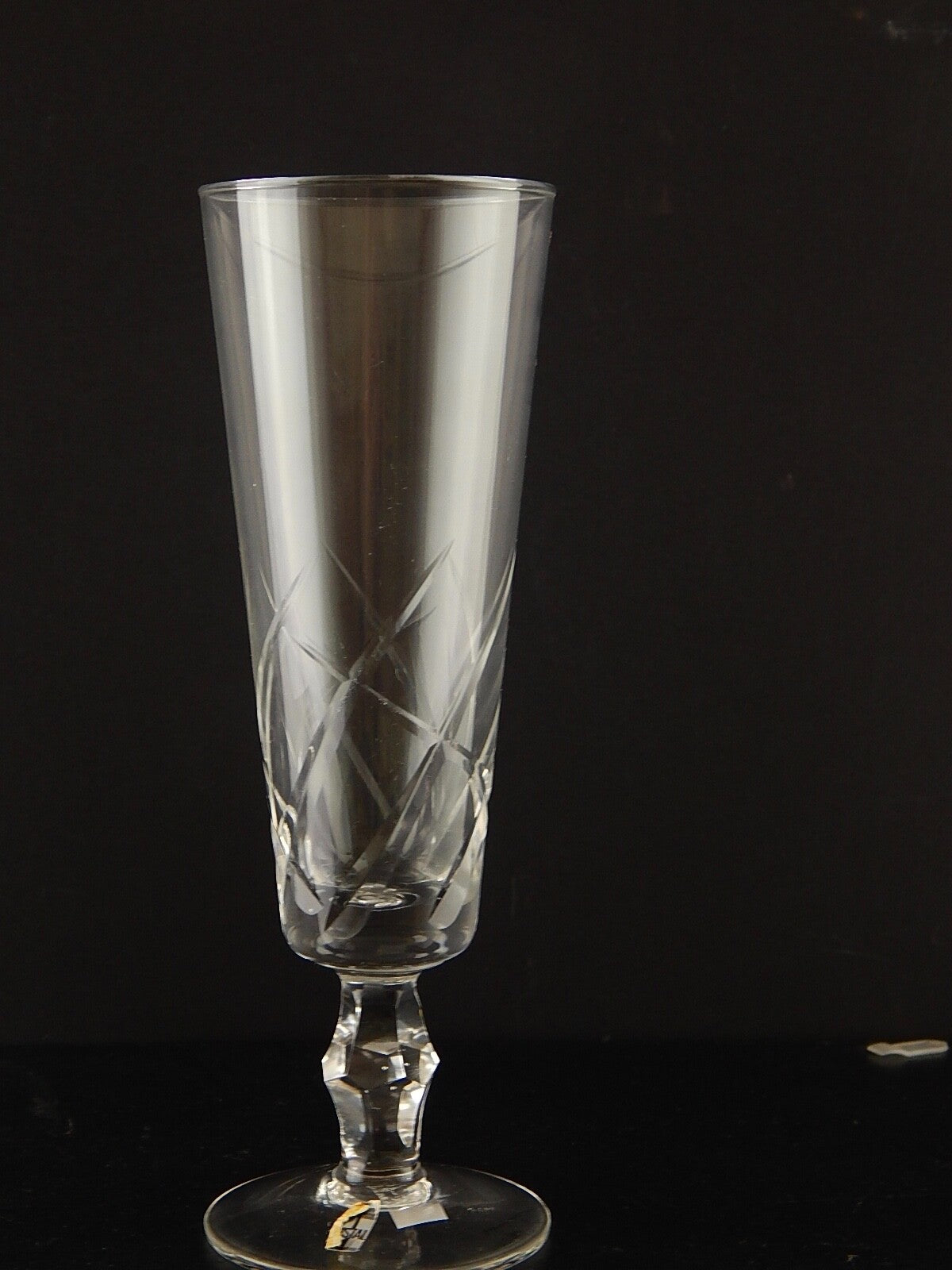 ANTICO ART DECO SERVIZIO 6 BICCHIERI FLUTE DI CRISTALLO BOEMIA INCISI MOLATI