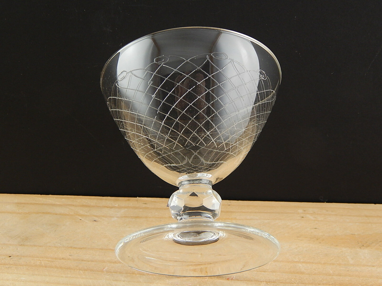 ANTICO BICCHIERE CALICE CRISTALLO INCISO PUNTA DIAMANTE ART DECO