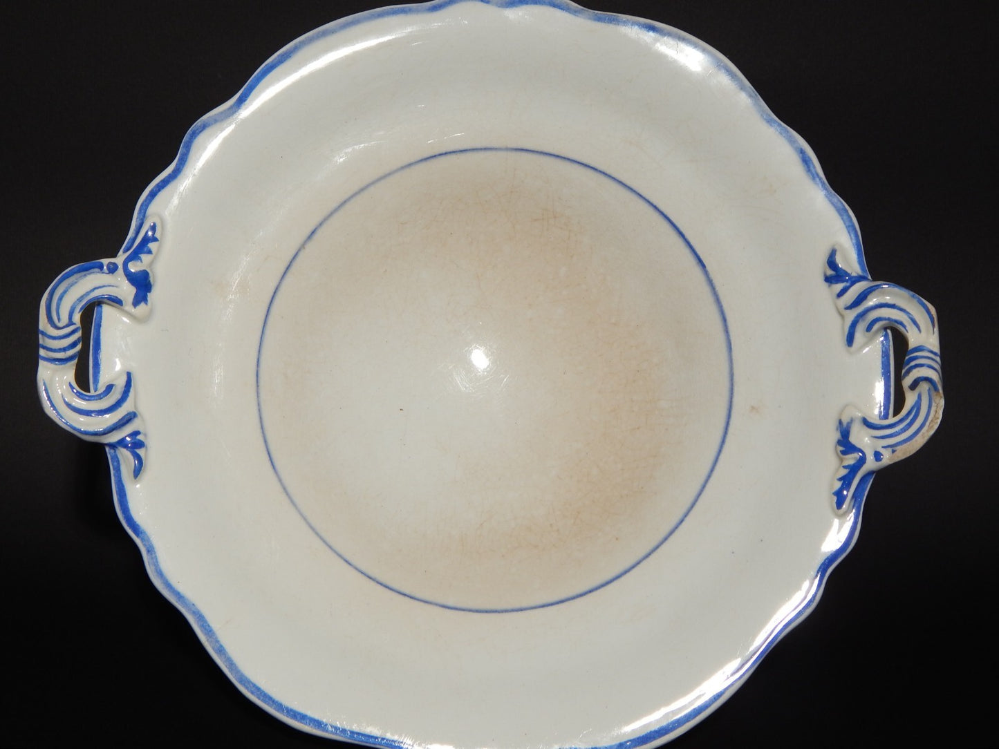 ANTICA ALZATA FRUTTIERA CENTROTAVOLA CERAMICA BIANCA-BLU RICHARD MILANO FINE 800