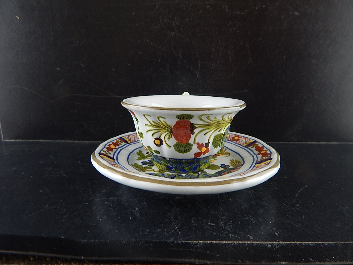 VINTAGE TAZZA CAFFE' AL GAROFANO CERAMICA MAIOLICA VECCHIA FAENZA HANDMADE ITALY