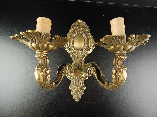 ANTICA APPLIQUE DUE FUOCHI E 14 LAMPADA PARETE BRONZO OTTONE NAPOLEONE III